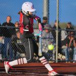 Although by no means a 1-girl gang, 2025 Chillicothe High School softball Lady Hornets junior pitcher Landry Marsh proved too hard for Savannah to handle when she batted in the Oct. 20 championship game of the Class 3 District 8 Tournament at Excelsior Springs. About to clout a low pitch hard and far over the left-center field fence for a 3-runs home run in the second inning, Marsh ended the game three for three at bat with three RBI, three runs scored, two walks, and two stolen bases. In the bottom of the ninth inning, her second walk and second steal set her up to score the game-ending run in CHS’ 6-5 victory on Hayden Hansen’s long single to deep left-center field. After a slow start throwing, she also shut out Savannah over the final five innings to buy time for her team to get the winning run that sends them into state-tournament play Saturday. (BUTCH SHAFFER/C-T PHOTO)